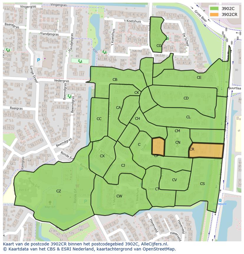 Afbeelding van het postcodegebied 3902 CR op de kaart.