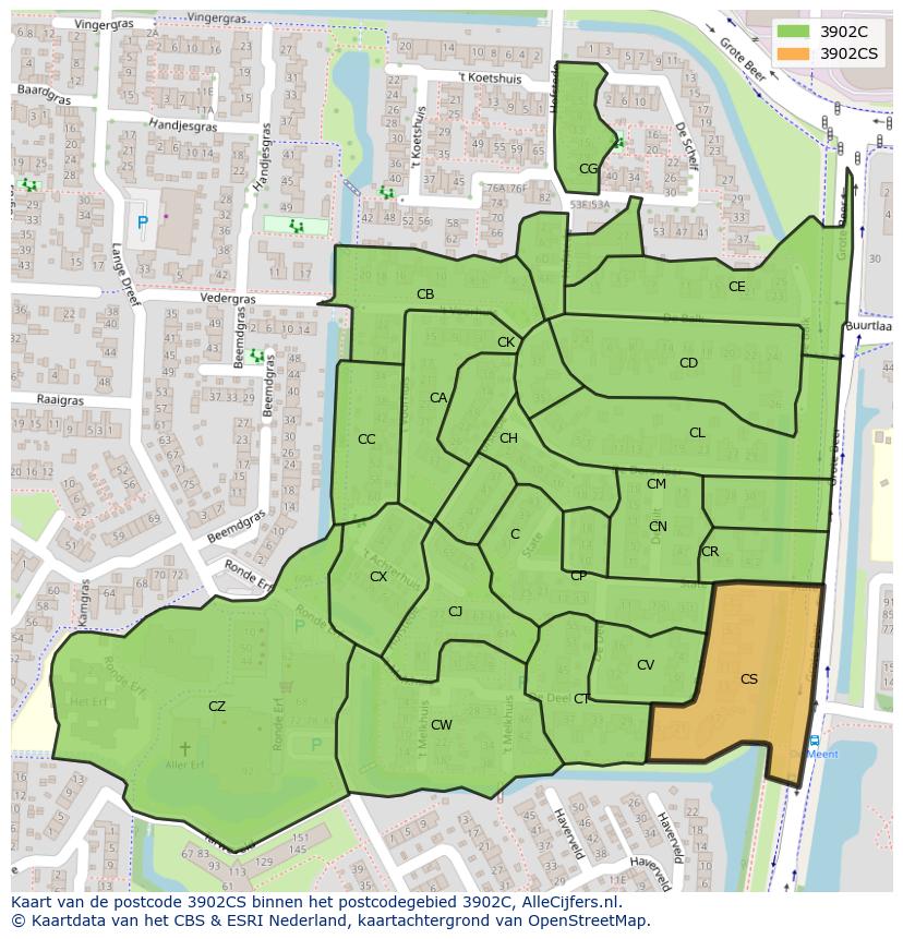 Afbeelding van het postcodegebied 3902 CS op de kaart.