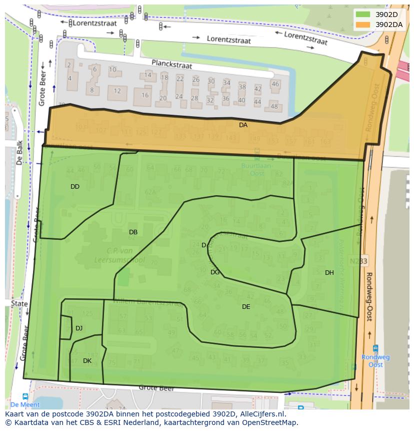 Afbeelding van het postcodegebied 3902 DA op de kaart.