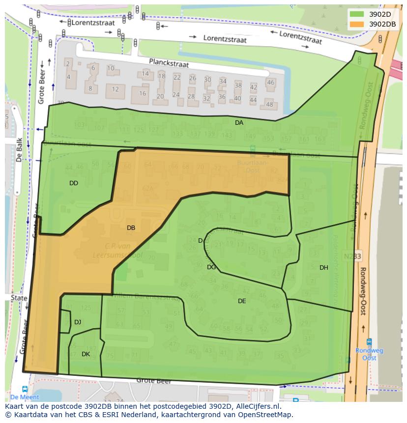 Afbeelding van het postcodegebied 3902 DB op de kaart.