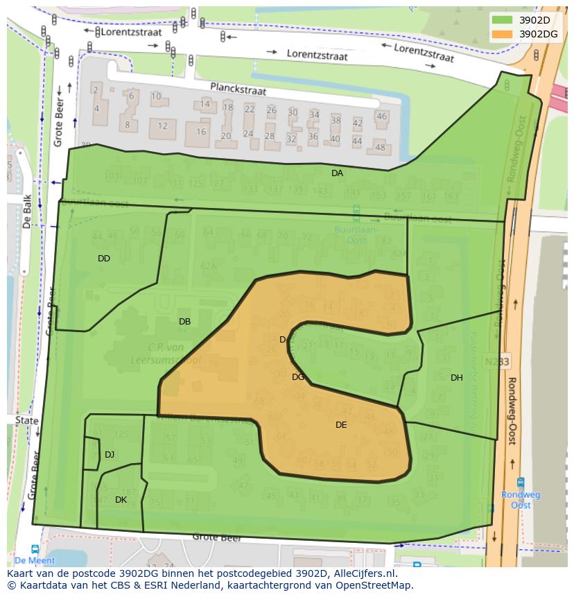 Afbeelding van het postcodegebied 3902 DG op de kaart.