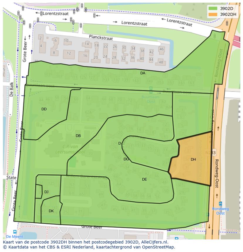 Afbeelding van het postcodegebied 3902 DH op de kaart.