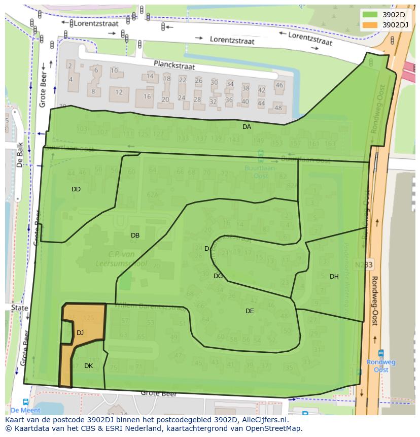 Afbeelding van het postcodegebied 3902 DJ op de kaart.