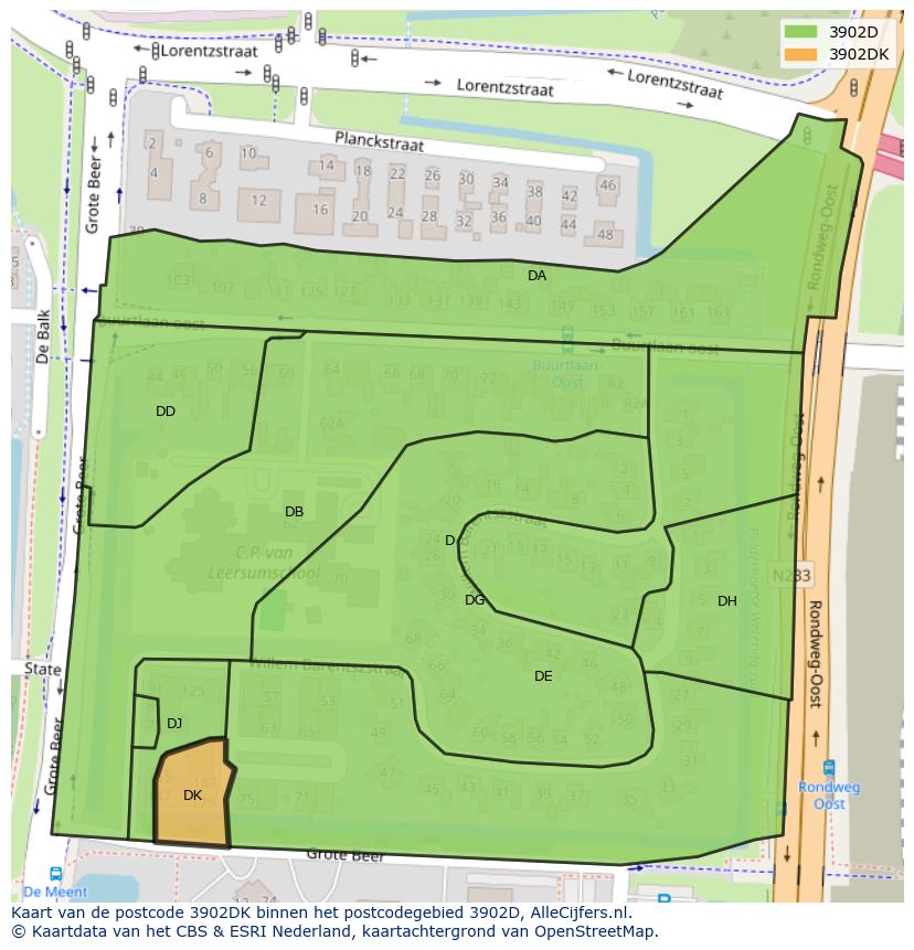Afbeelding van het postcodegebied 3902 DK op de kaart.