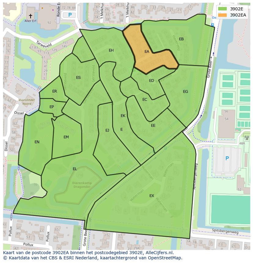 Afbeelding van het postcodegebied 3902 EA op de kaart.