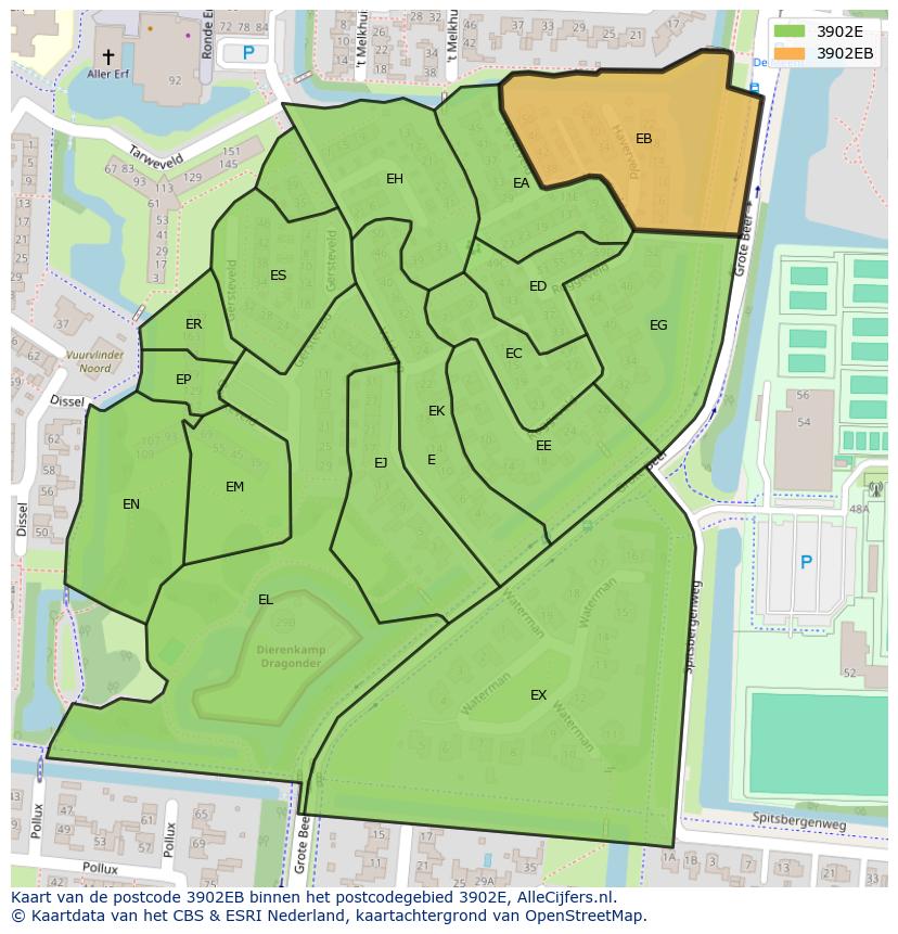 Afbeelding van het postcodegebied 3902 EB op de kaart.