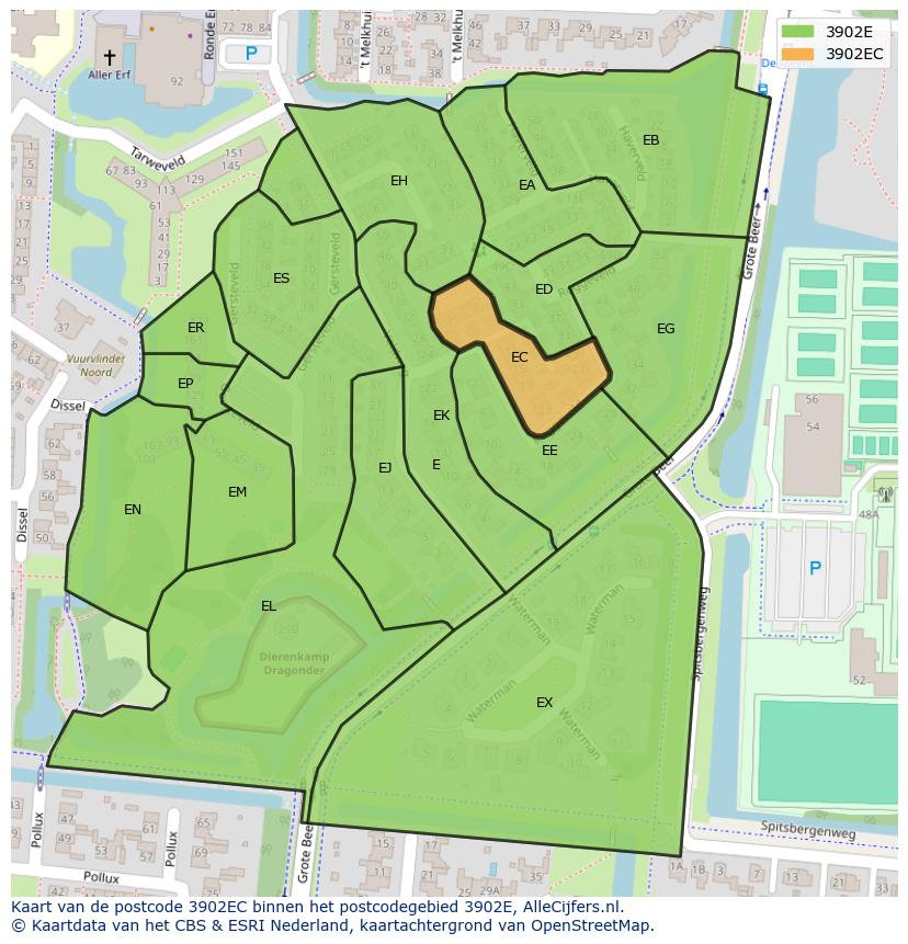 Afbeelding van het postcodegebied 3902 EC op de kaart.