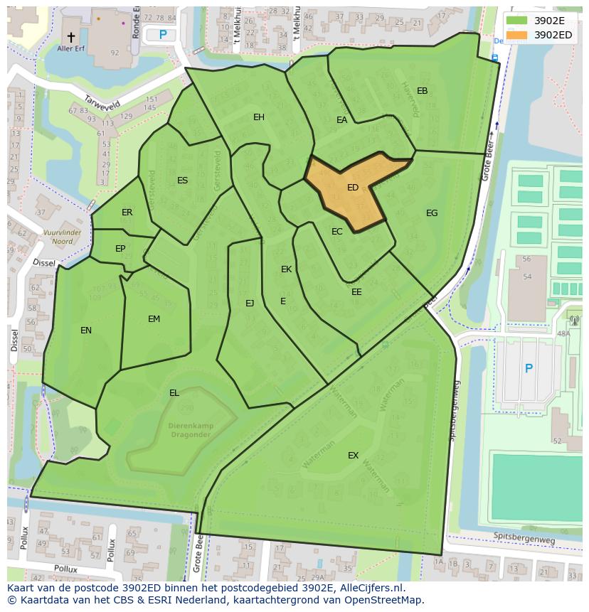 Afbeelding van het postcodegebied 3902 ED op de kaart.