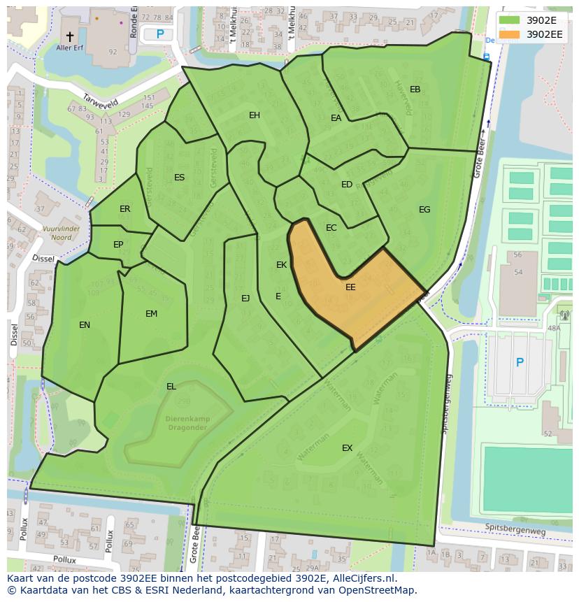 Afbeelding van het postcodegebied 3902 EE op de kaart.