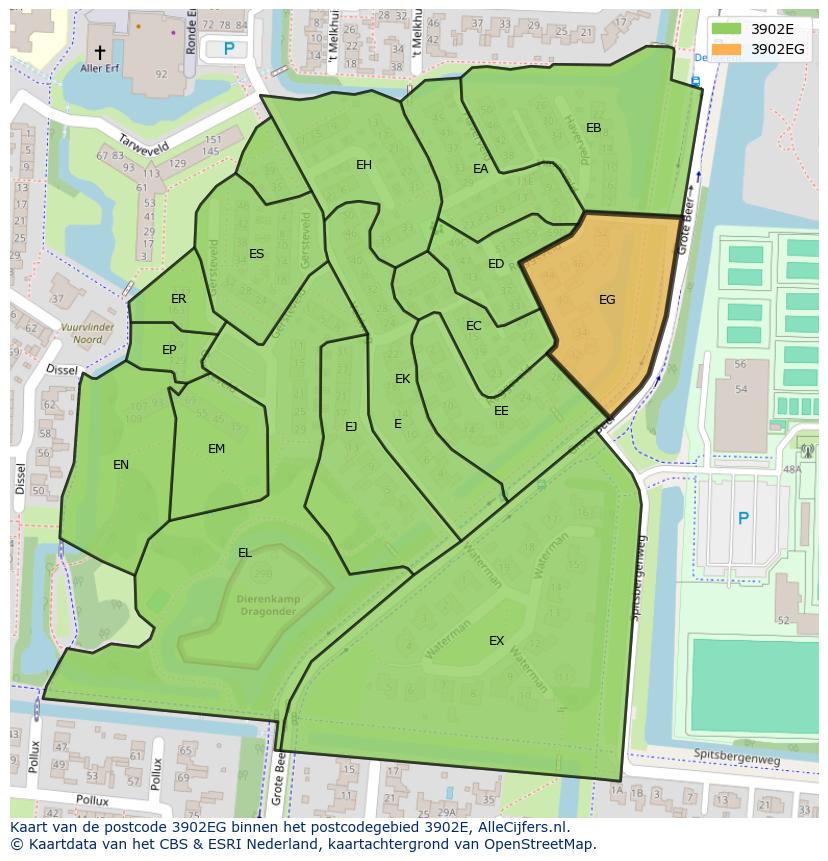 Afbeelding van het postcodegebied 3902 EG op de kaart.