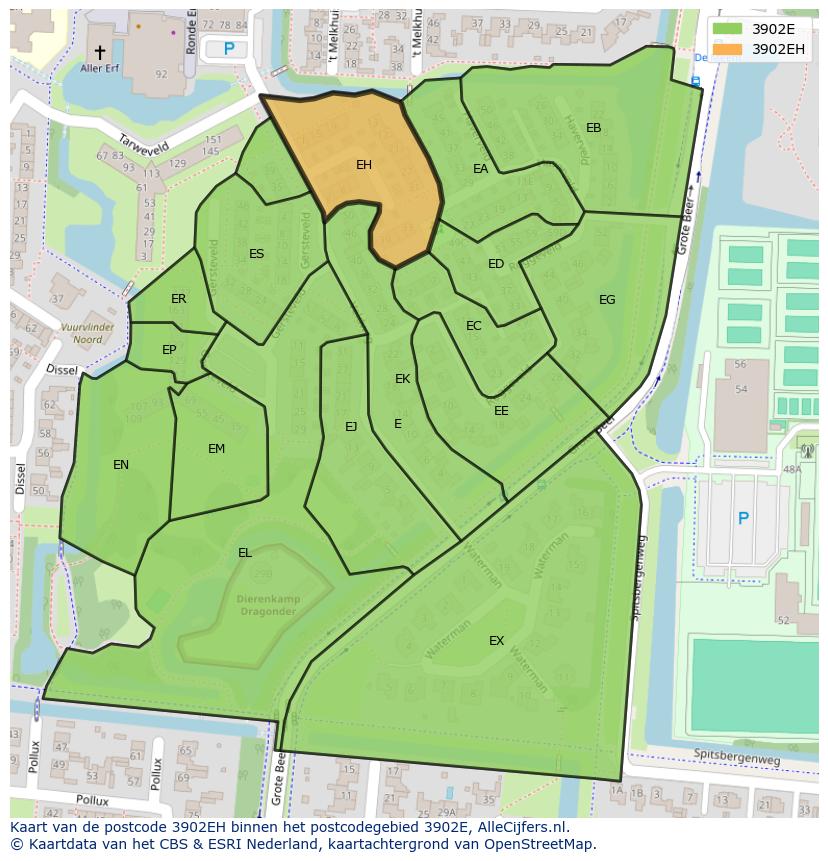Afbeelding van het postcodegebied 3902 EH op de kaart.