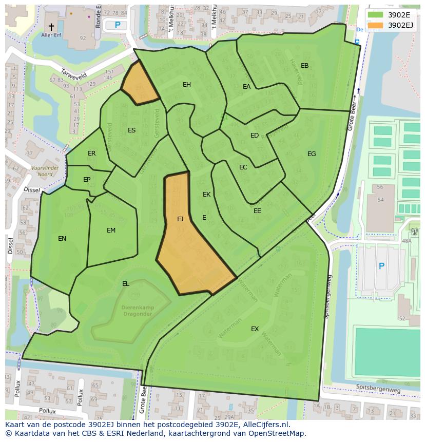 Afbeelding van het postcodegebied 3902 EJ op de kaart.