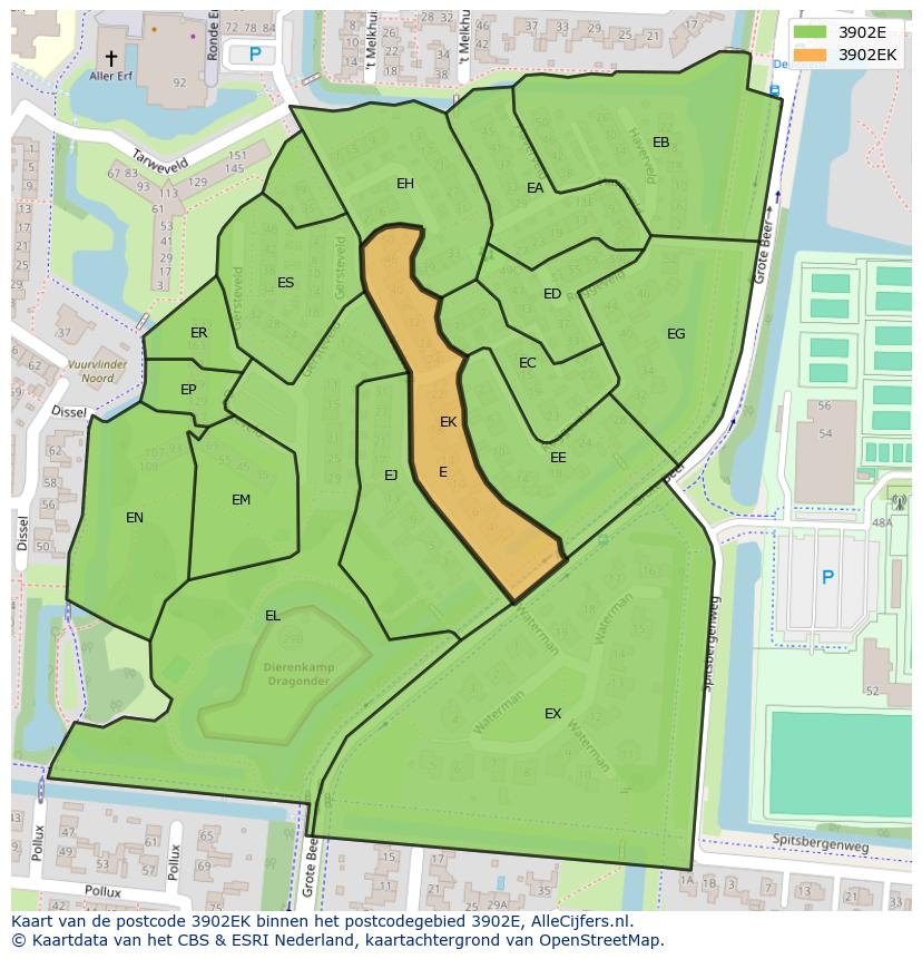Afbeelding van het postcodegebied 3902 EK op de kaart.