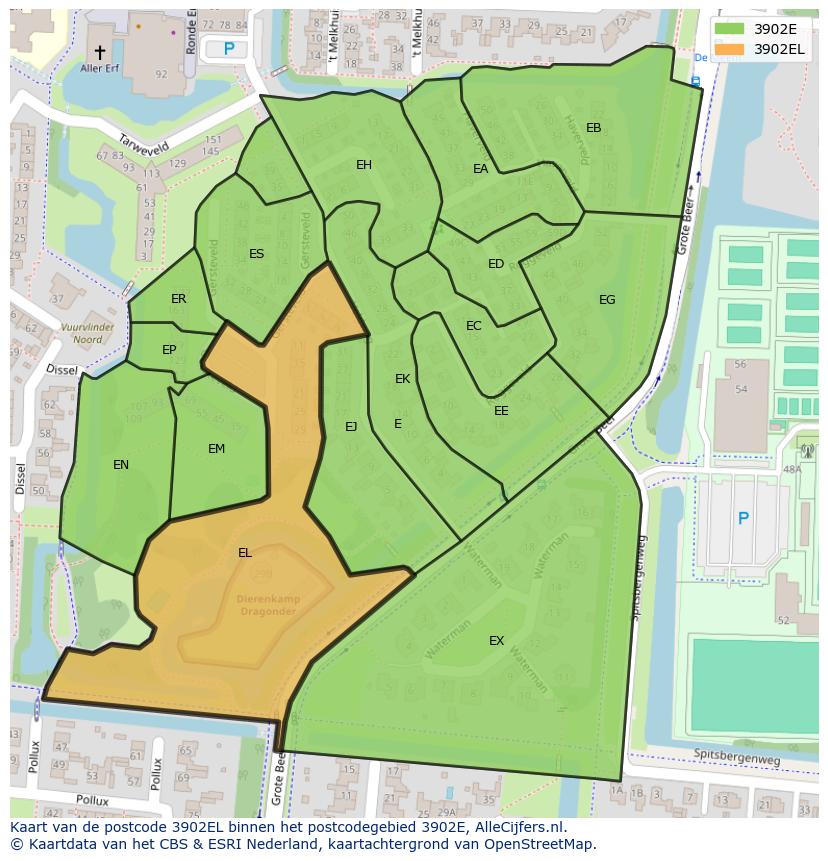 Afbeelding van het postcodegebied 3902 EL op de kaart.