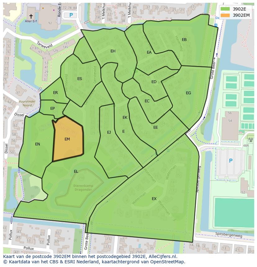 Afbeelding van het postcodegebied 3902 EM op de kaart.