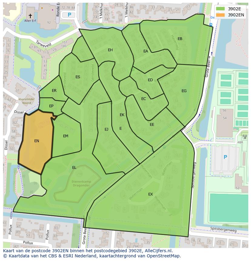 Afbeelding van het postcodegebied 3902 EN op de kaart.
