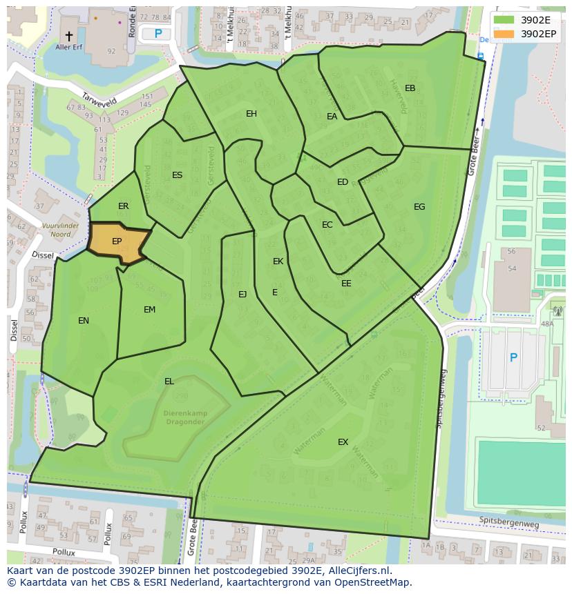 Afbeelding van het postcodegebied 3902 EP op de kaart.