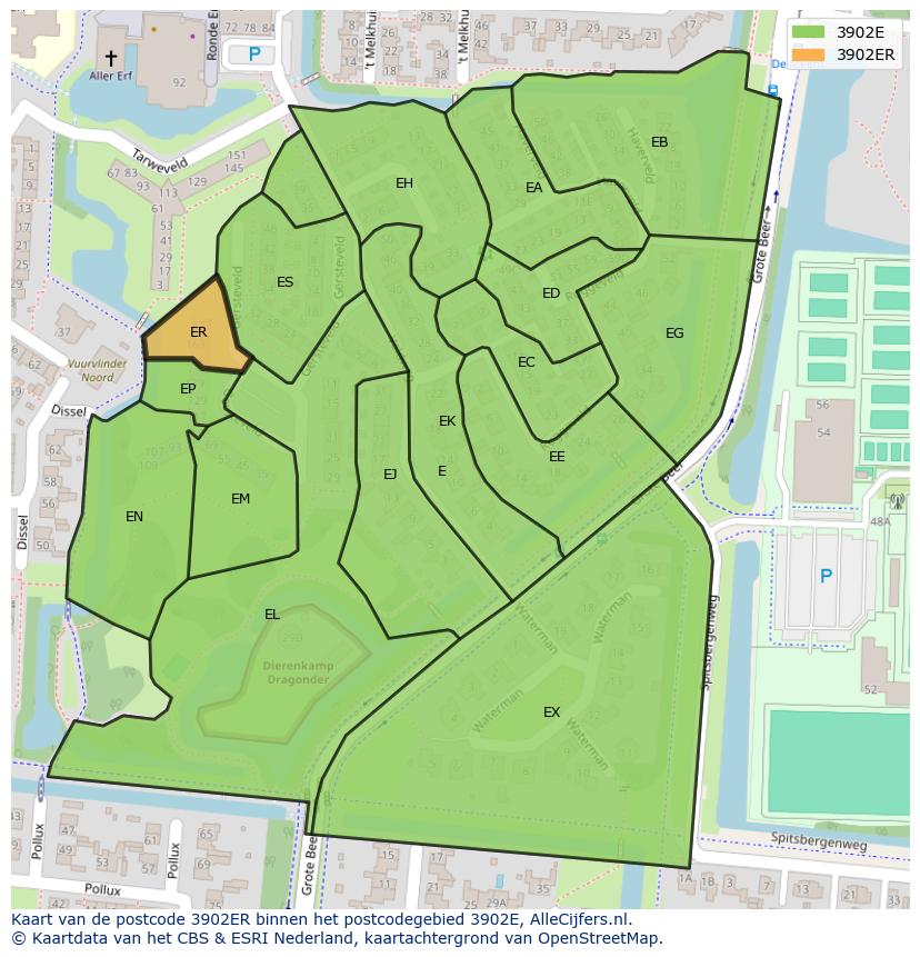 Afbeelding van het postcodegebied 3902 ER op de kaart.