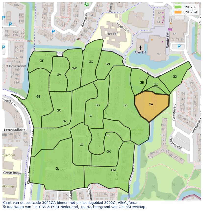 Afbeelding van het postcodegebied 3902 GA op de kaart.