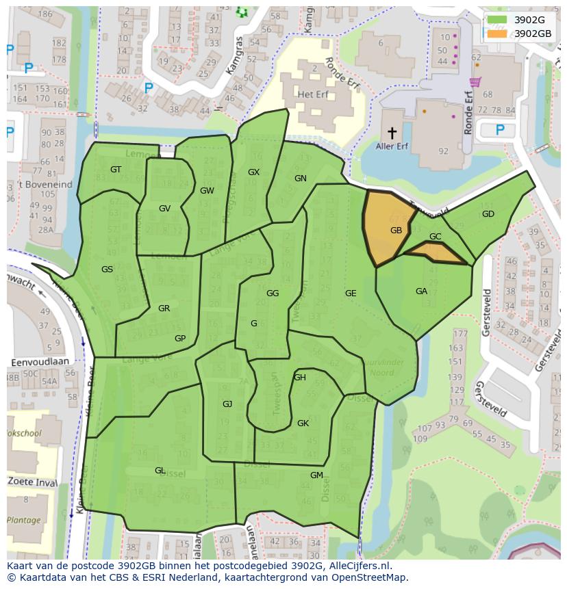 Afbeelding van het postcodegebied 3902 GB op de kaart.