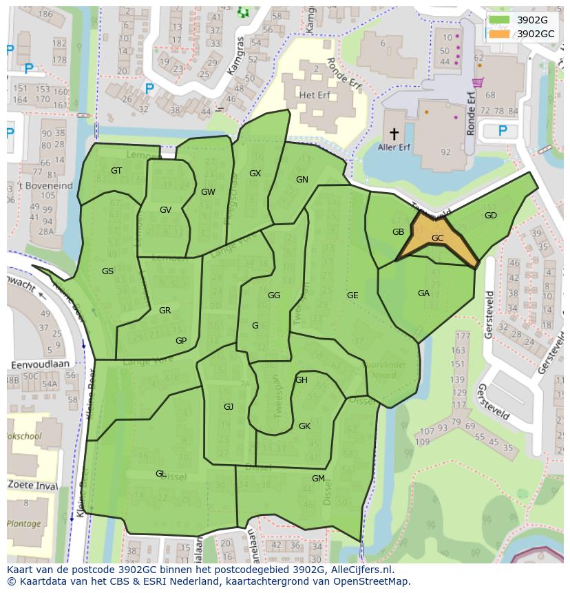 Afbeelding van het postcodegebied 3902 GC op de kaart.