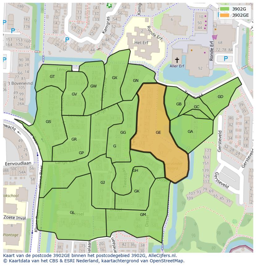 Afbeelding van het postcodegebied 3902 GE op de kaart.