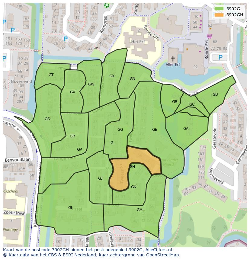 Afbeelding van het postcodegebied 3902 GH op de kaart.