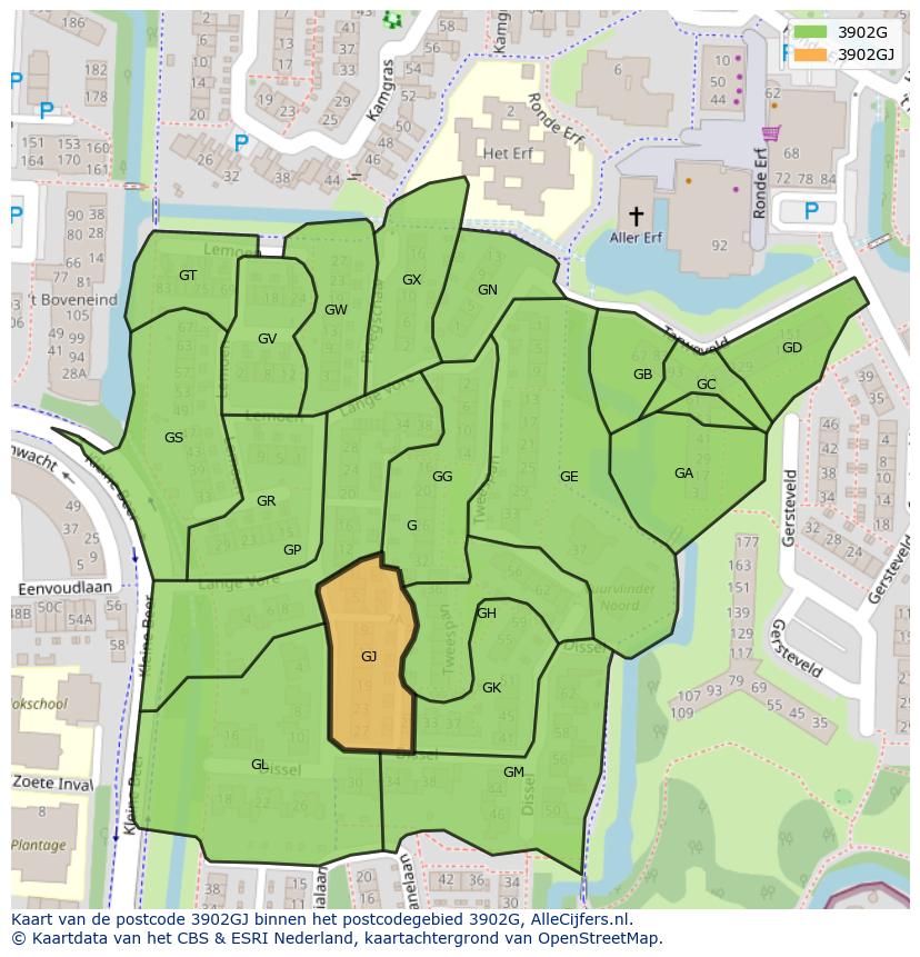 Afbeelding van het postcodegebied 3902 GJ op de kaart.
