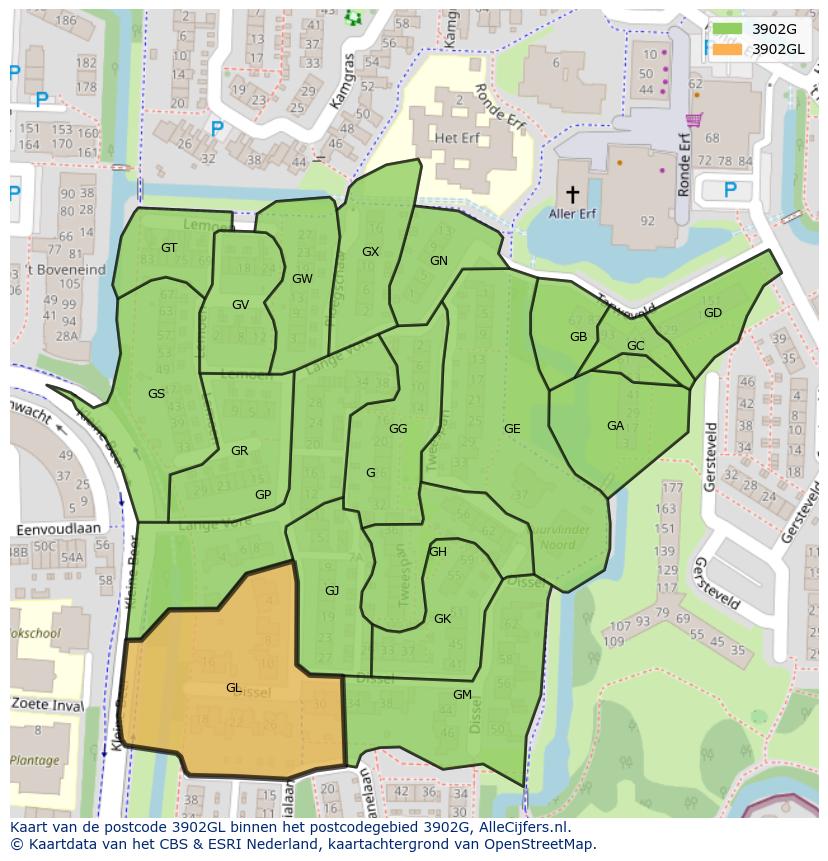 Afbeelding van het postcodegebied 3902 GL op de kaart.