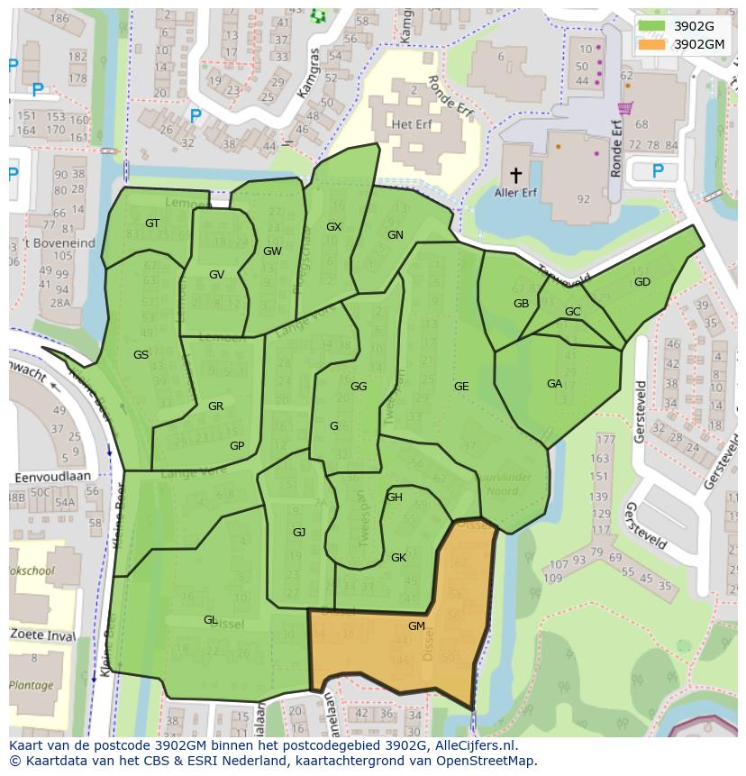 Afbeelding van het postcodegebied 3902 GM op de kaart.