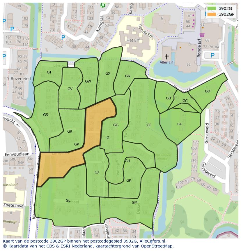 Afbeelding van het postcodegebied 3902 GP op de kaart.
