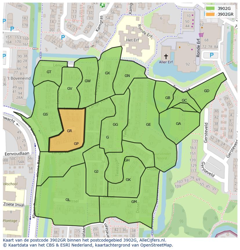 Afbeelding van het postcodegebied 3902 GR op de kaart.