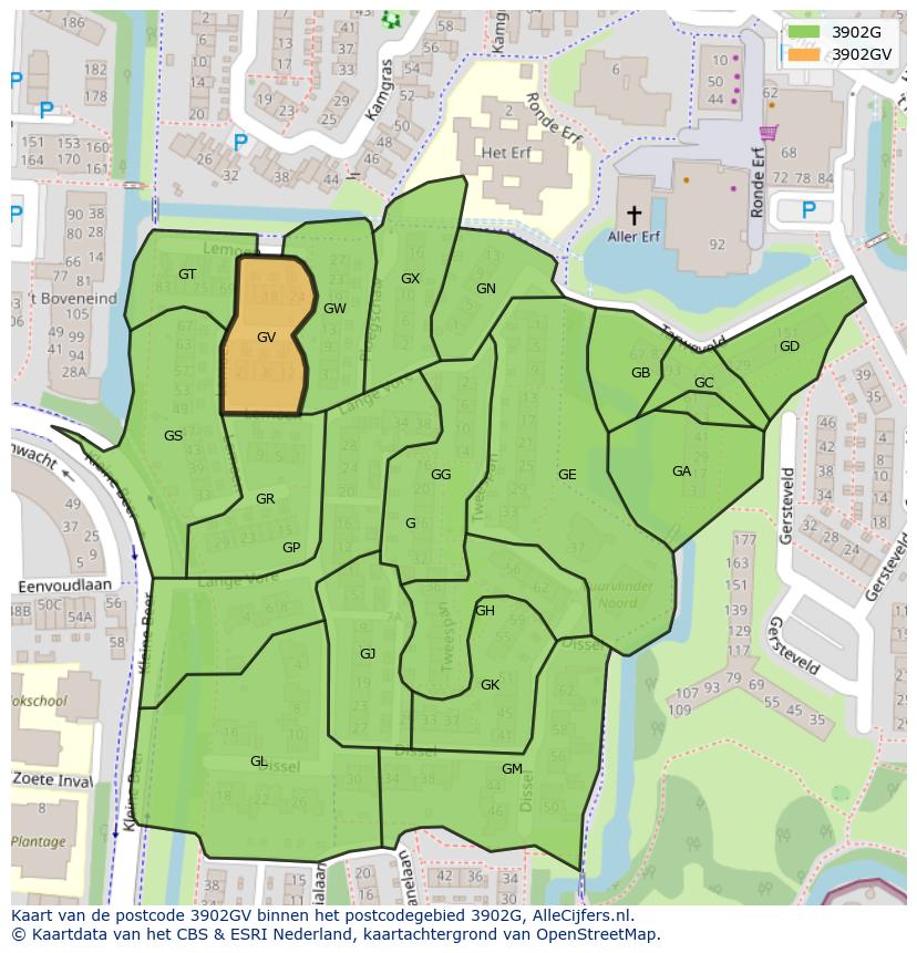 Afbeelding van het postcodegebied 3902 GV op de kaart.