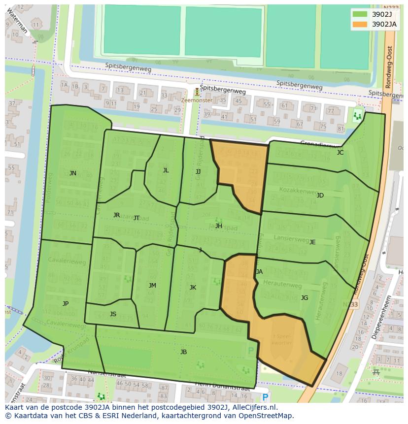 Afbeelding van het postcodegebied 3902 JA op de kaart.