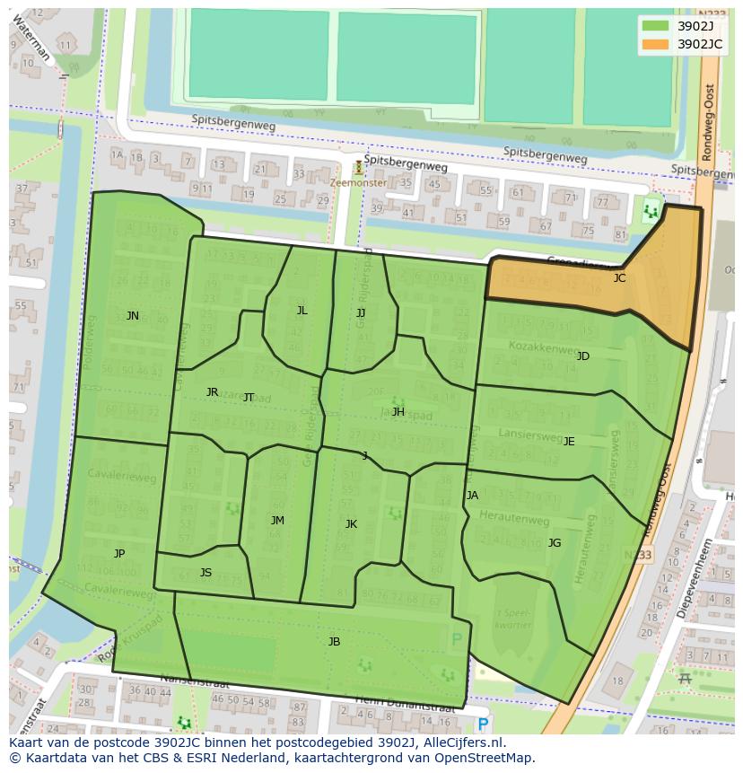 Afbeelding van het postcodegebied 3902 JC op de kaart.