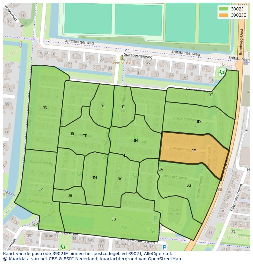 Afbeelding van het postcodegebied 3902 JE op de kaart.