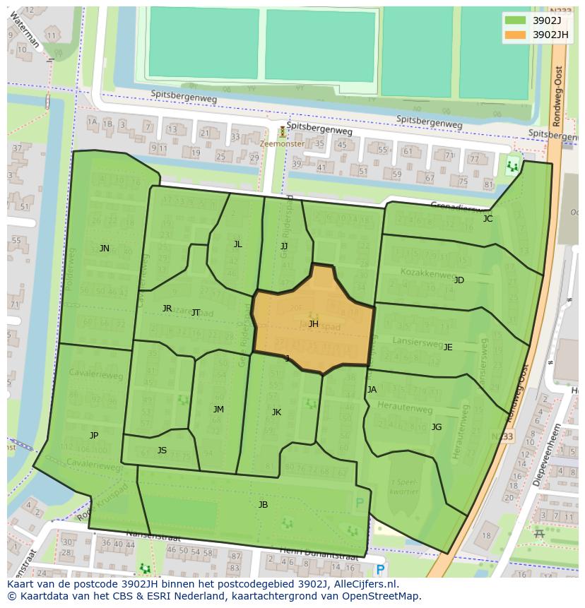 Afbeelding van het postcodegebied 3902 JH op de kaart.