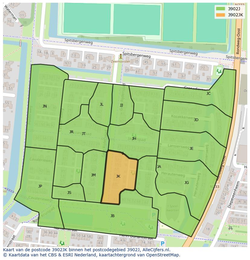 Afbeelding van het postcodegebied 3902 JK op de kaart.