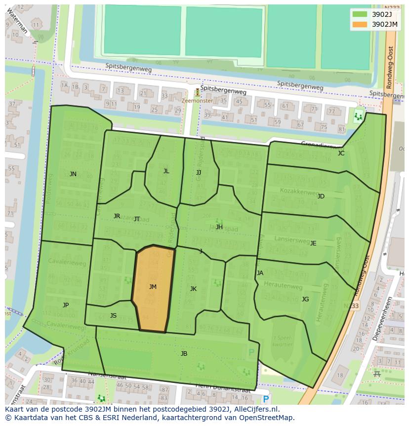 Afbeelding van het postcodegebied 3902 JM op de kaart.