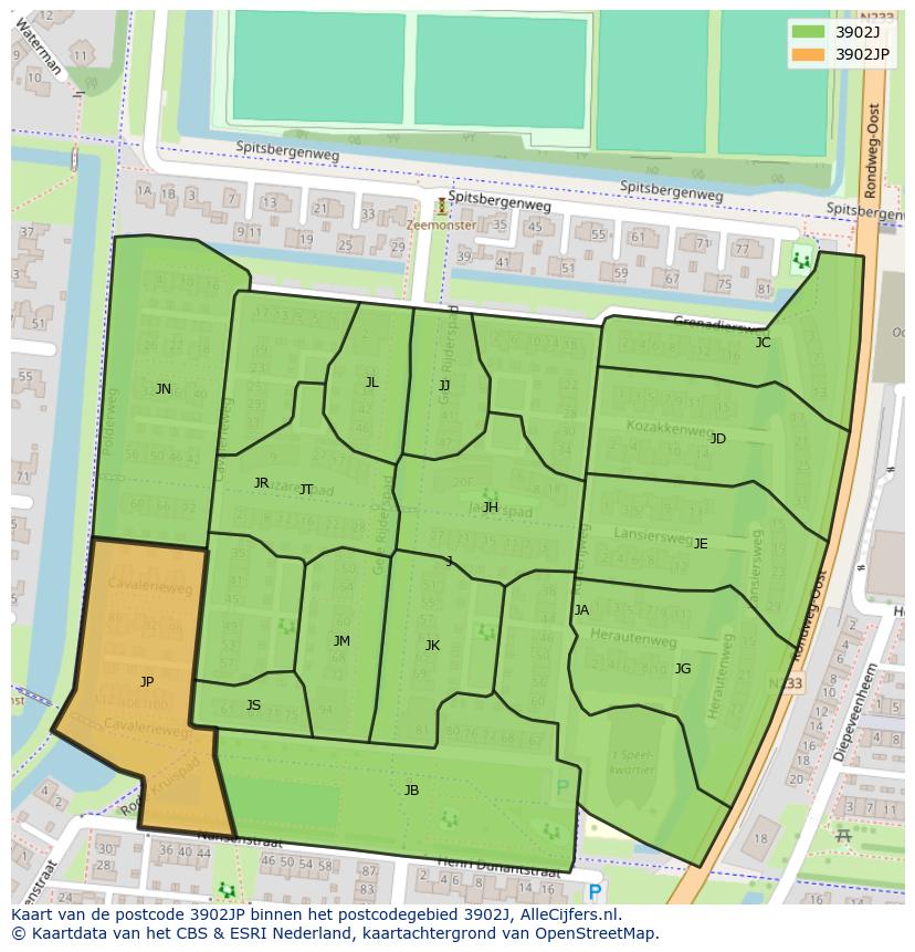 Afbeelding van het postcodegebied 3902 JP op de kaart.