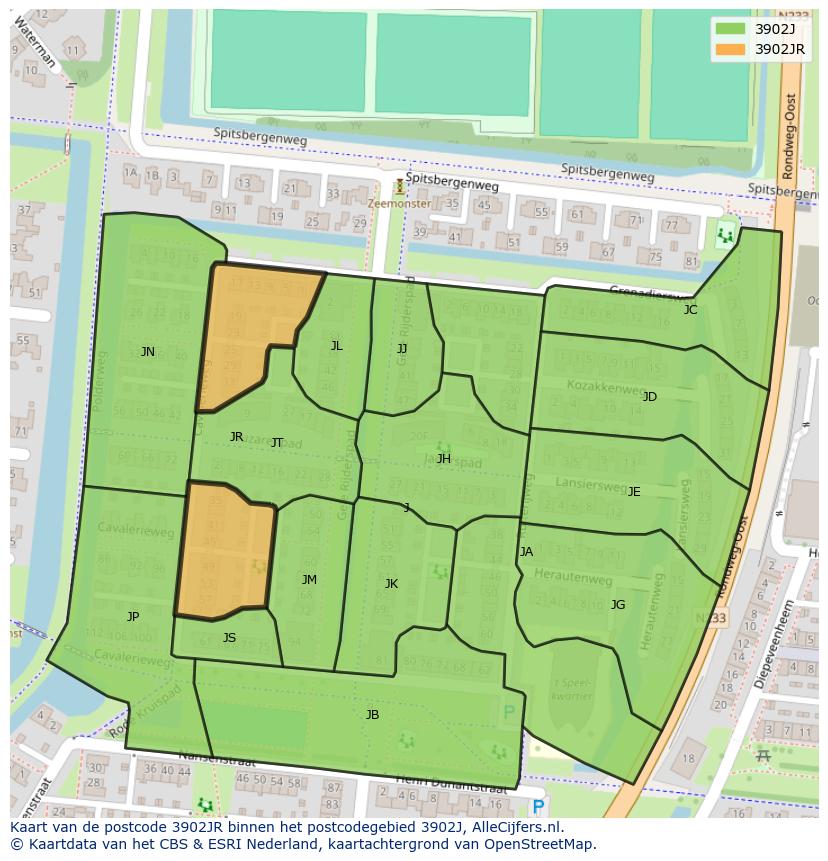 Afbeelding van het postcodegebied 3902 JR op de kaart.