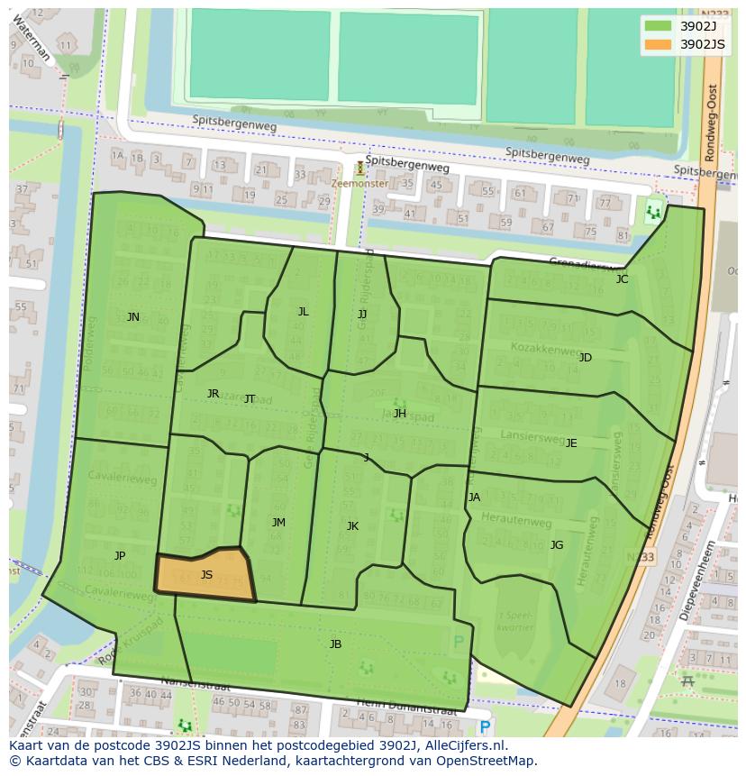 Afbeelding van het postcodegebied 3902 JS op de kaart.