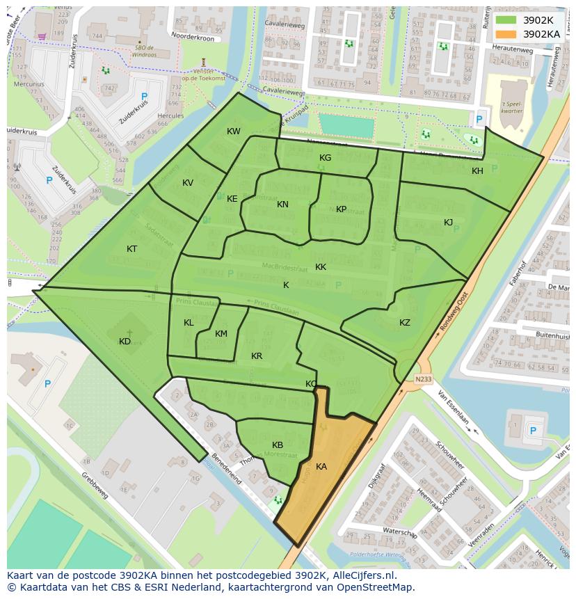 Afbeelding van het postcodegebied 3902 KA op de kaart.
