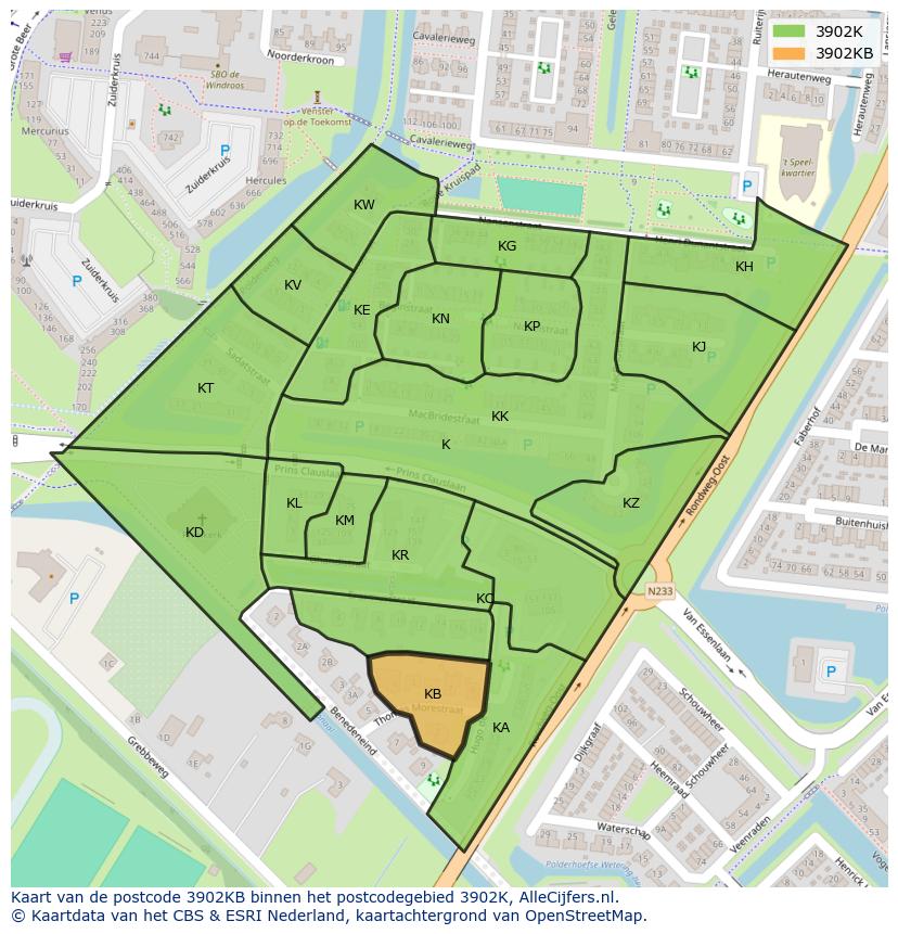 Afbeelding van het postcodegebied 3902 KB op de kaart.
