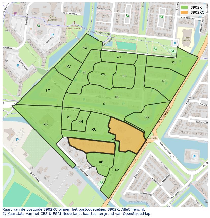 Afbeelding van het postcodegebied 3902 KC op de kaart.