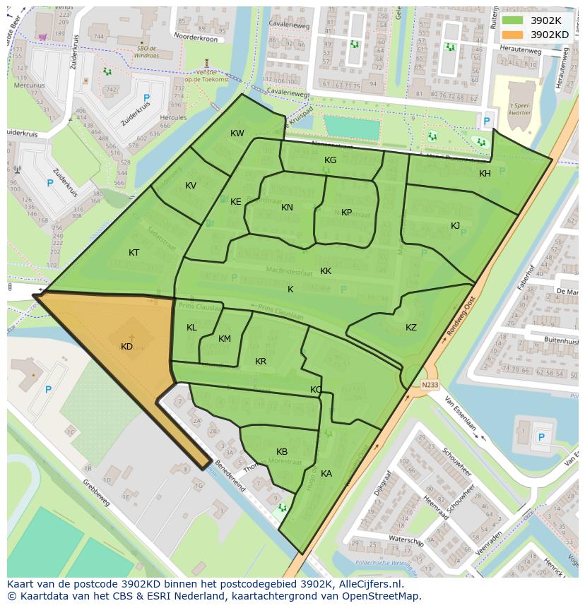 Afbeelding van het postcodegebied 3902 KD op de kaart.