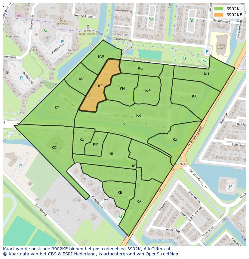 Afbeelding van het postcodegebied 3902 KE op de kaart.