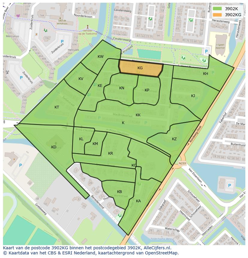 Afbeelding van het postcodegebied 3902 KG op de kaart.