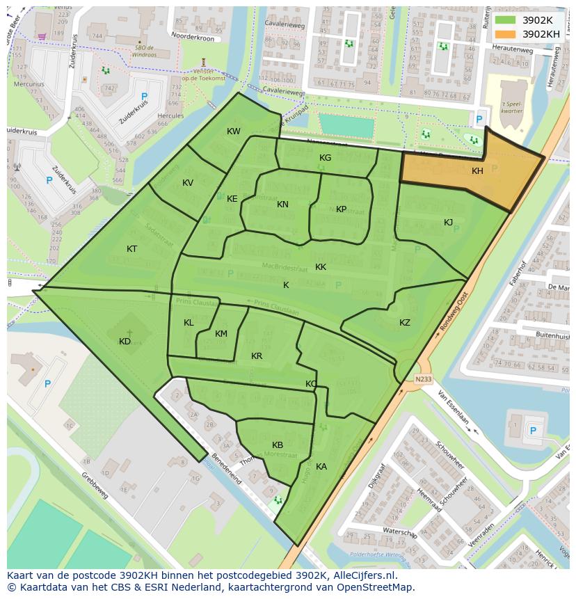 Afbeelding van het postcodegebied 3902 KH op de kaart.