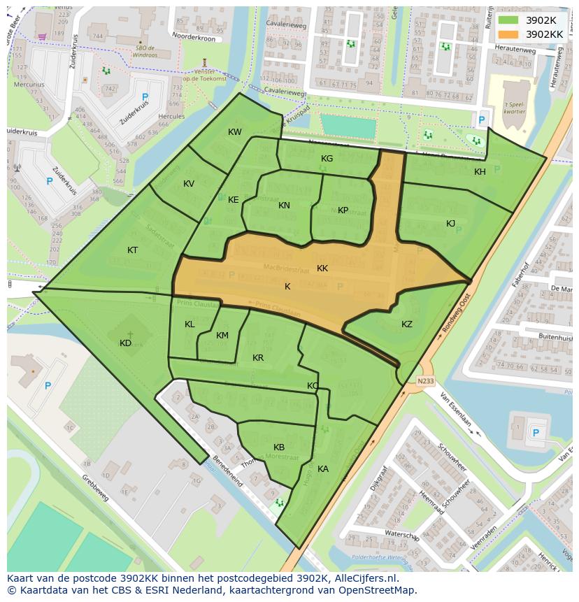 Afbeelding van het postcodegebied 3902 KK op de kaart.